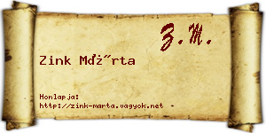 Zink Márta névjegykártya